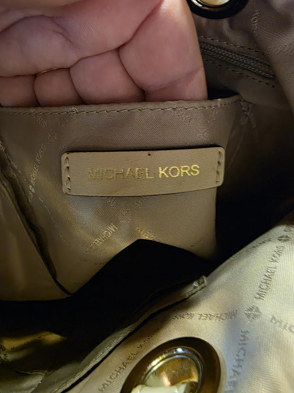 Michael Kors Black Leather Tote with Beige Straps